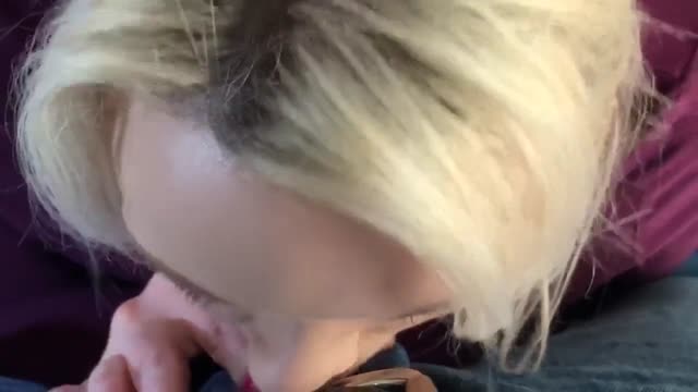 Sexy blonde milf takes cumshot to face and mouth