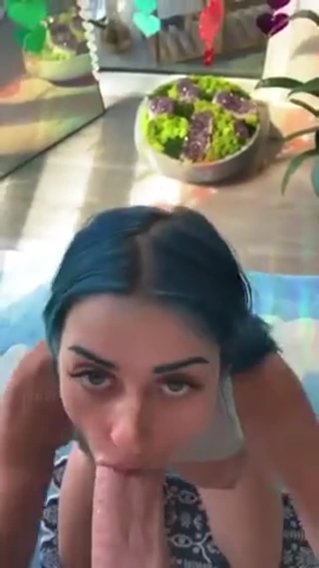 Blue haired nympho loves sucking his huge dick