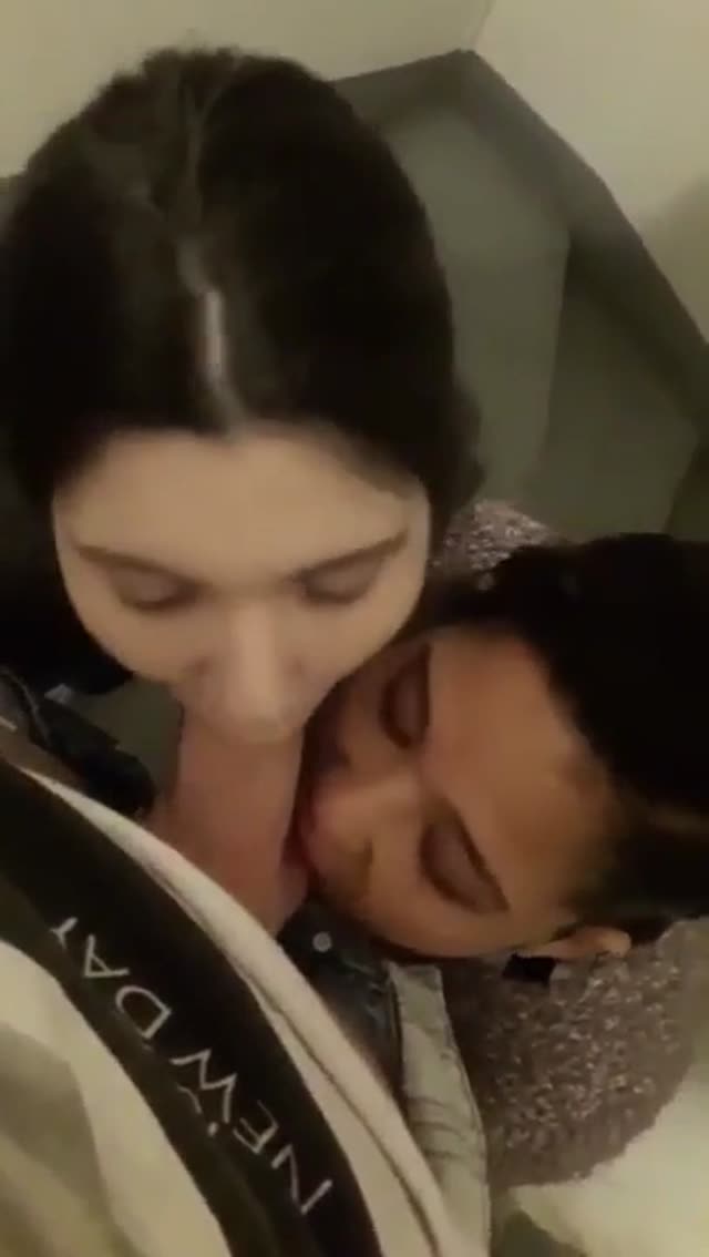 3 girls blowing his cock in public