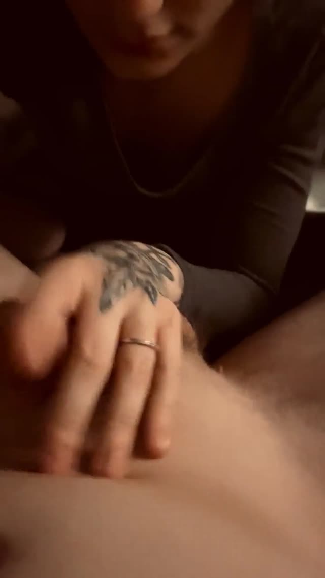 GF sucking his small dick