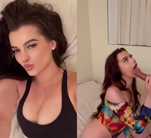 Fashion model sucks and swallows