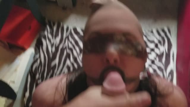 Cumslut gets facial with panty hose on her face and blindfolded