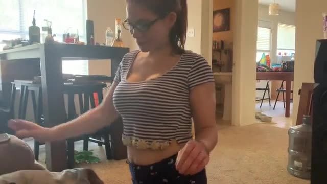 Rocker housewife eating bbc in front of hubby