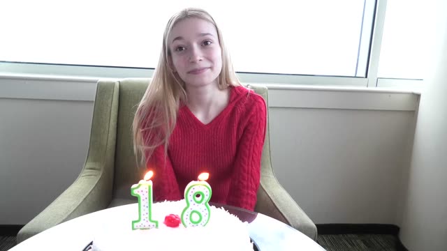 Watch this blonde teen shove a big dick down her throat