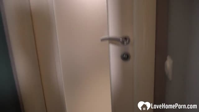 Interrupting her bath for a quick blowjob
