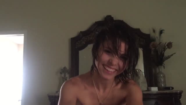 Sexy brunette sucking dick after shower