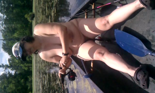 Slut Wife fishing nude in public campground 1 of 3