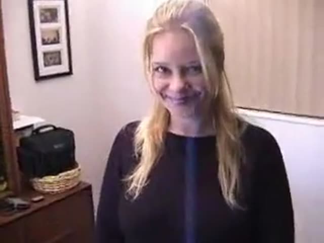Cute blonde amateur takes first facial on camera