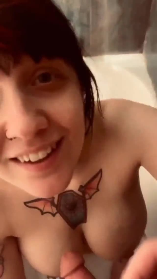 Redhead blowjob in shower