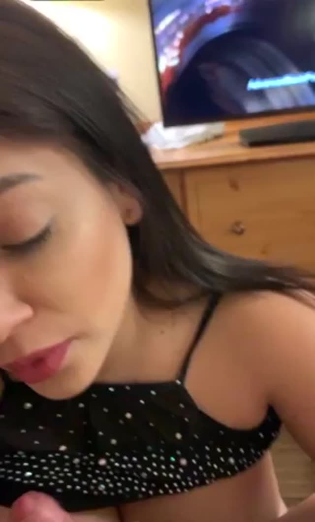 Big titted babe sucking his small dick