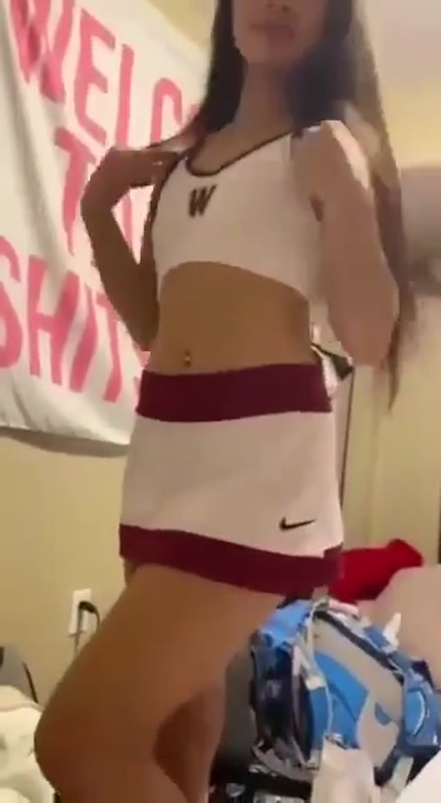 Petite asian cheerleader loves white cock