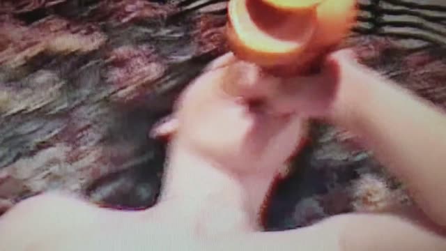 Cockslut fucks her mouth with two dildos and then sucks cock