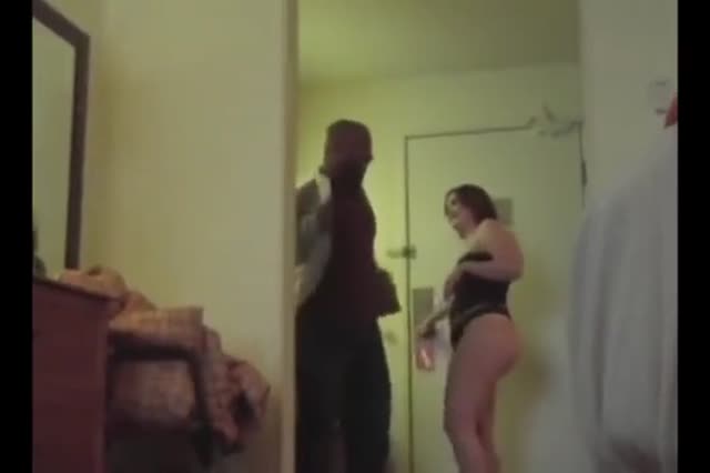 Chubby wife in motel with black bull